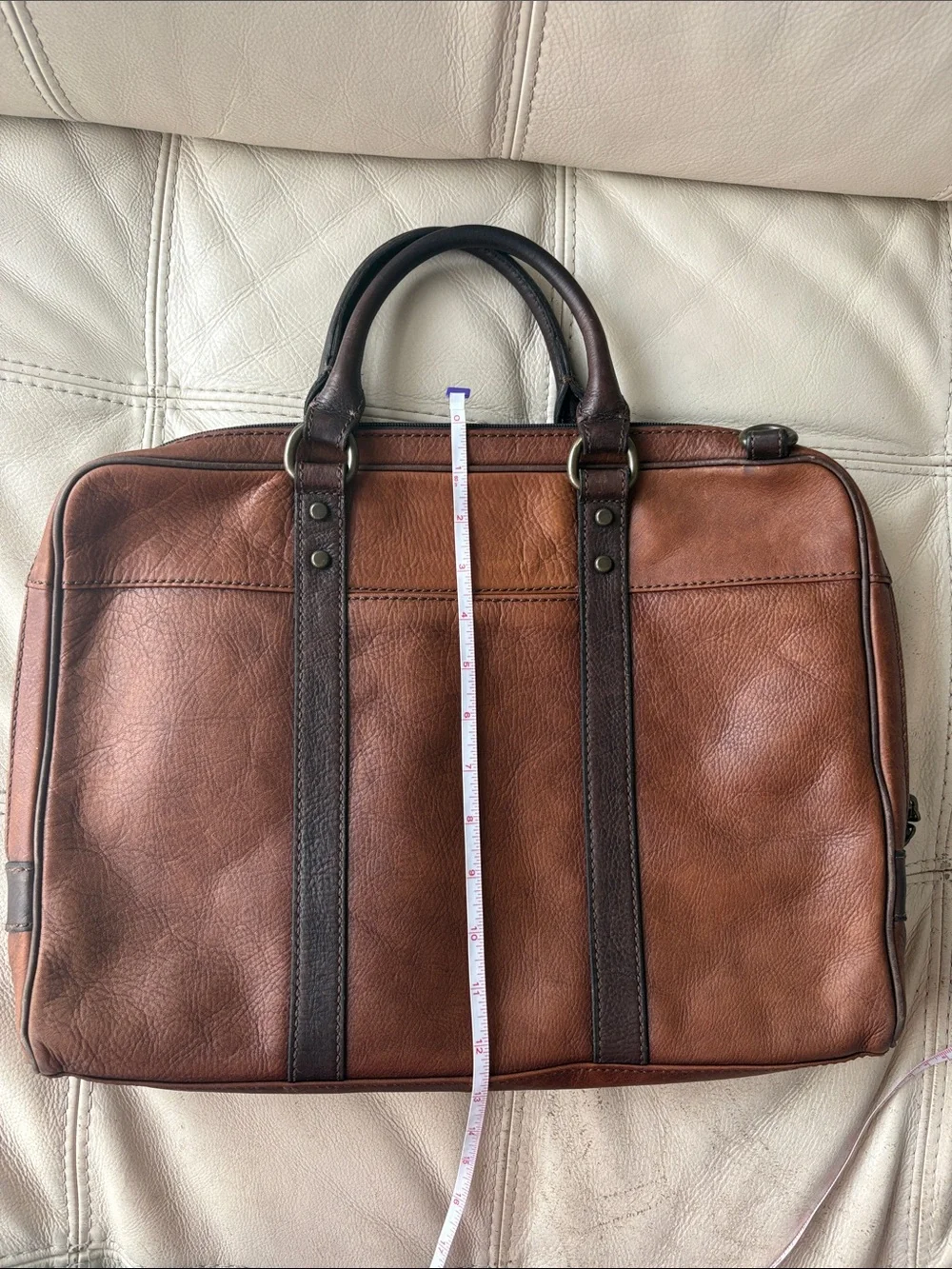 Fossil Vintage Brown Cow Hide Leather Briefcase with Dark Brown Trim